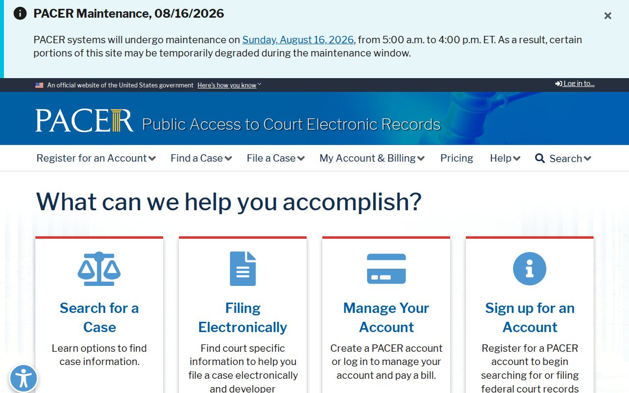 Lake County federal court records through the nationwide PACER service