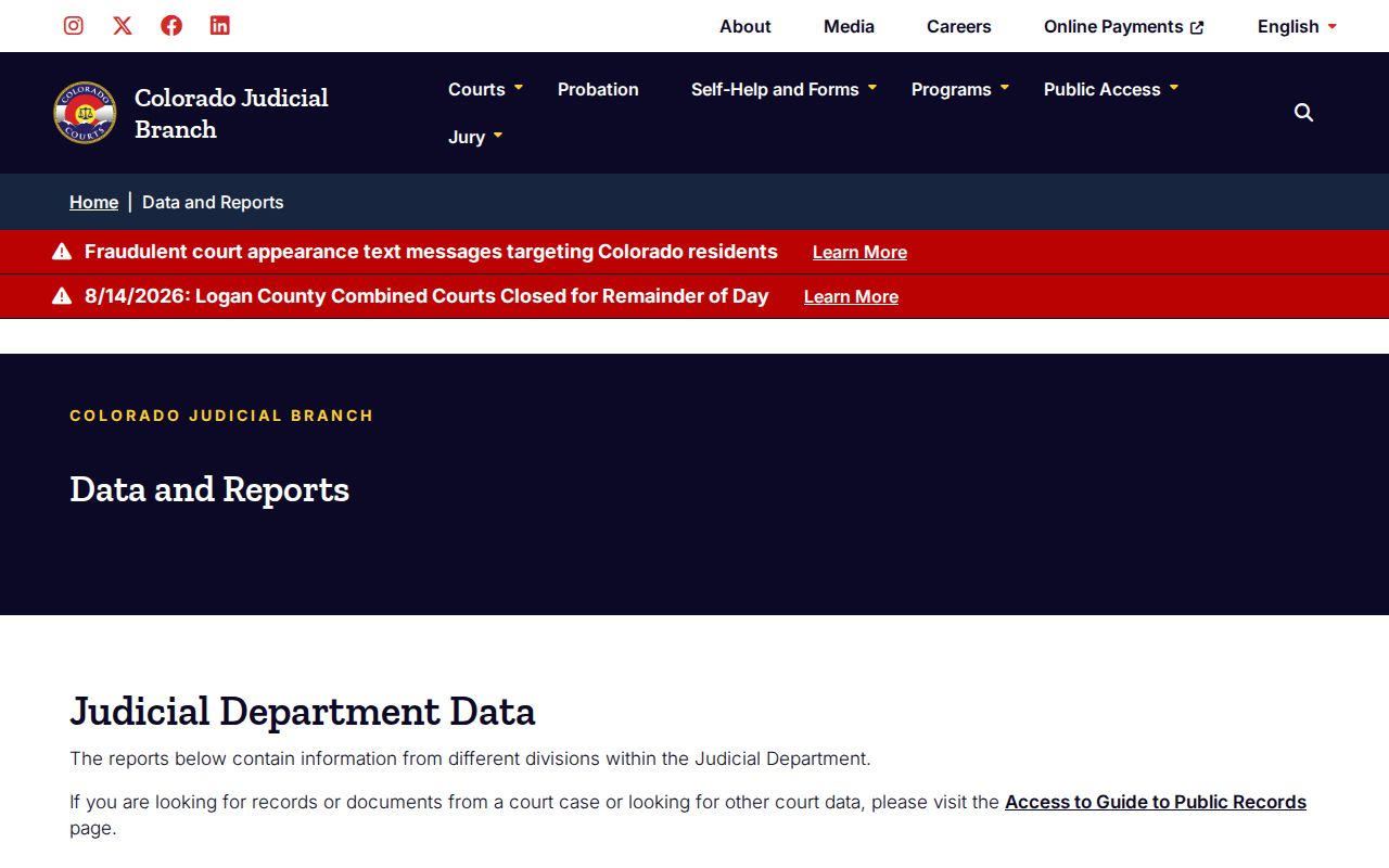 Lake County court records and Colorado Judicial Branch annual data