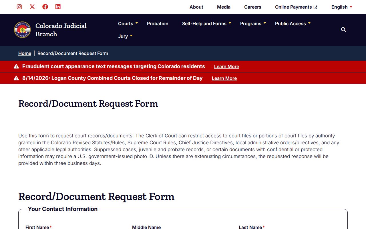 Lake County court docket and document request form